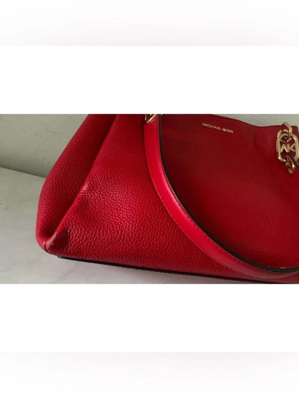 Michael Kors Red Pebble Leather Shoulder Tote with Gold Hardware